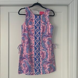 Lilly Pulitzer DONNA ROMPER Short Coastal Blue Maybe Gator Pink size 4 skort